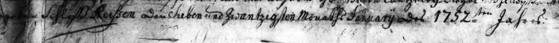 Fragment końcowego wiersza pergaminu z nazwą zamku w Rydzynie i datą 27 stycznia 1752 roku.